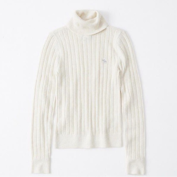 Abercrombie & Fitch Ribbed Icon Turtleneck Women’s Sweater Size L Color Cream - Picture 1 of 7